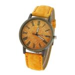  Damenarmbanduhr mit Jeansmuster, Kunstlederarmband, gelbe Farbe