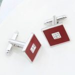 Manschettenknöpfe mit Zirkonkristall, Burgunderrot