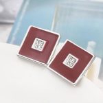 Manschettenknöpfe mit Zirkonkristall, Burgunderrot