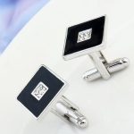 Manschettenknöpfe mit Zirkonkristall, schwarz