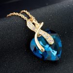  Vergoldete Halskette mit Herzanhänger, blau