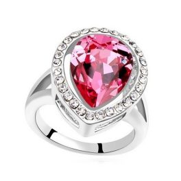    Tropfenförmiger Ring, Pink, verziert mit Swarovski-Kristall, 6,5