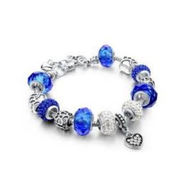  Versilbertes Perlenarmband, blau