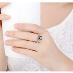 Silberring mit schwarzem Kristall, Größe 7