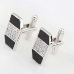 Manschettenknöpfe mit Kristalleinlage, schwarz