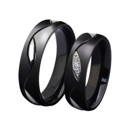 Damen-Ehering, Edelstahl, schwarz, Größe 9