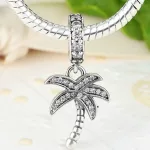  Silberner Palmenanhänger mit Zirkonsteinen, weiß