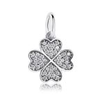  Silberner Kleeblattanhänger mit Zirkonsteinen, weiß