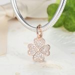  Silberner Kleeblatt-Anhänger mit Zirkonsteinen, Roségold, Roségold