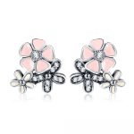 Silberne Kirschblütenohrringe, rosa