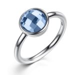 Silberring mit rundem Stein, Blau, 8