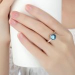 Silberring mit rundem Stein, Blau, 8