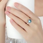 Silberring mit rundem Stein, Blau, 7