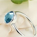 Silberring mit rundem Stein, Blau, 6
