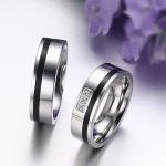 Herren-Ehering mit schwarzem Streifen, Edelstahl, Silber, Größe 11