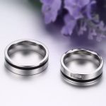 Herren-Ehering mit schwarzem Streifen, Edelstahl, Silber, Größe 12