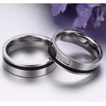 Damen-Ehering mit schwarzem Streifen, Edelstahl, Silber, Größe 8