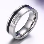 Damen-Ehering mit schwarzem Streifen, Edelstahl, Silber, Größe 9