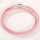 Geflochtenes Armband, Leder, rosa, mit Silberverschluss, 40 cm