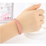 Geflochtenes Armband, Leder, rosa, mit Silberverschluss, 40 cm