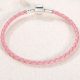 Geflochtenes Armband, Leder, rosa, mit Silberverschluss, 18 cm