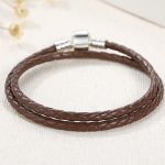 Geflochtenes Armband, Leder, braun, mit Silberverschluss, 40 cm