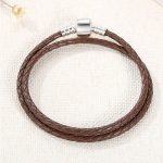 Geflochtenes Armband, Leder, braun, mit Silberverschluss, 40 cm