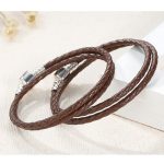 Geflochtenes Armband, Leder, braun, mit Silberverschluss, 40 cm