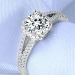 Damen-Verlobungsring, Silber, Kristall, Größe 5