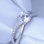 Damen-Verlobungsring, Silber, mit Zirkonkristall, Größe 6