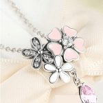 Silberkette mit Kirschblüten, Silber - Rosa