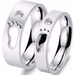  Damen-Ehering mit Fußabdruck, Edelstahl, silberfarben, Größe 7