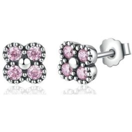 Silberne Blumenohrringe mit Strasssteinen, rosa