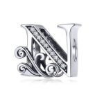  Silberner Buchstabe N-Charm mit Zirkoniumkristall