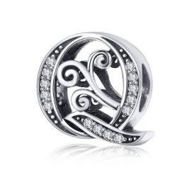  Silberner Buchstabe-Q-Charm mit Zirkoniumkristall