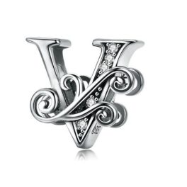  Silberner Buchstabe-V-Charm mit Zirkoniumkristall