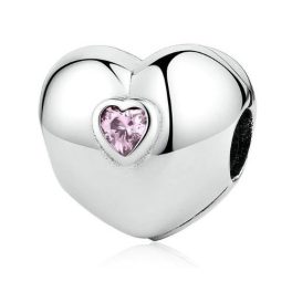  Silberne Herzperle mit rosa Kristallen