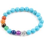  Meditationsarmband mit Buddhakopf und türkisfarbenen Perlen