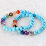  Meditationsarmband mit Buddhakopf und türkisfarbenen Perlen