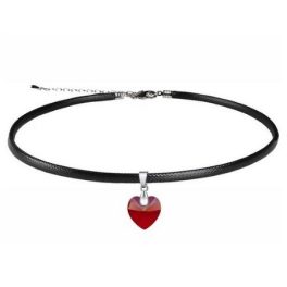   Lederhalskette mit Herzanhänger, Siam, verziert mit Swarovski-Kristallen