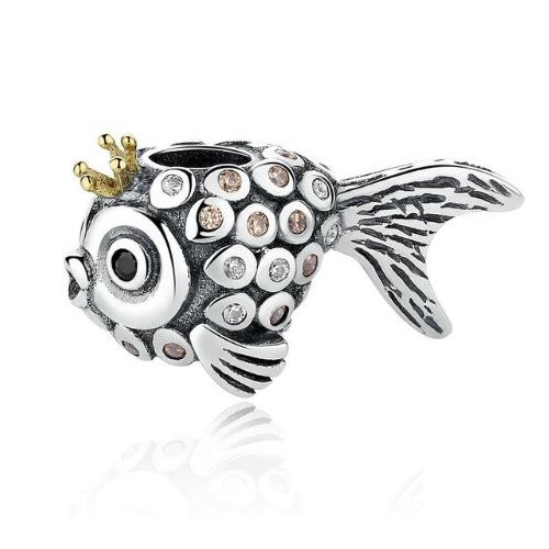  Silberne Fischperle mit Kristallsteinen