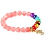  Meditationsarmband mit rosa Turmalinperlen, OM-Symbol