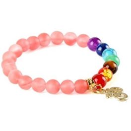  Meditationsarmband mit rosa Turmalinperlen, OM-Symbol