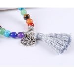  Mala mit Halbedelsteinen, Quastenverzierung, schwarzer Lavastein, hellviolett