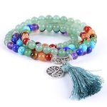  Mala mit Halbedelsteinen, Quastenverzierung, grün