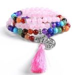  Mala mit Halbedelsteinen, Quastenverzierung, rosa