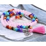  Mala mit Halbedelsteinen, Quastenverzierung, rosa