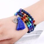  Mala mit Halbedelsteinen, Quastenverzierung, blau