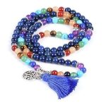  Mala mit Halbedelsteinen, Quastenverzierung, blau