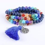  Mala mit Halbedelsteinen, Quastenverzierung, blau
